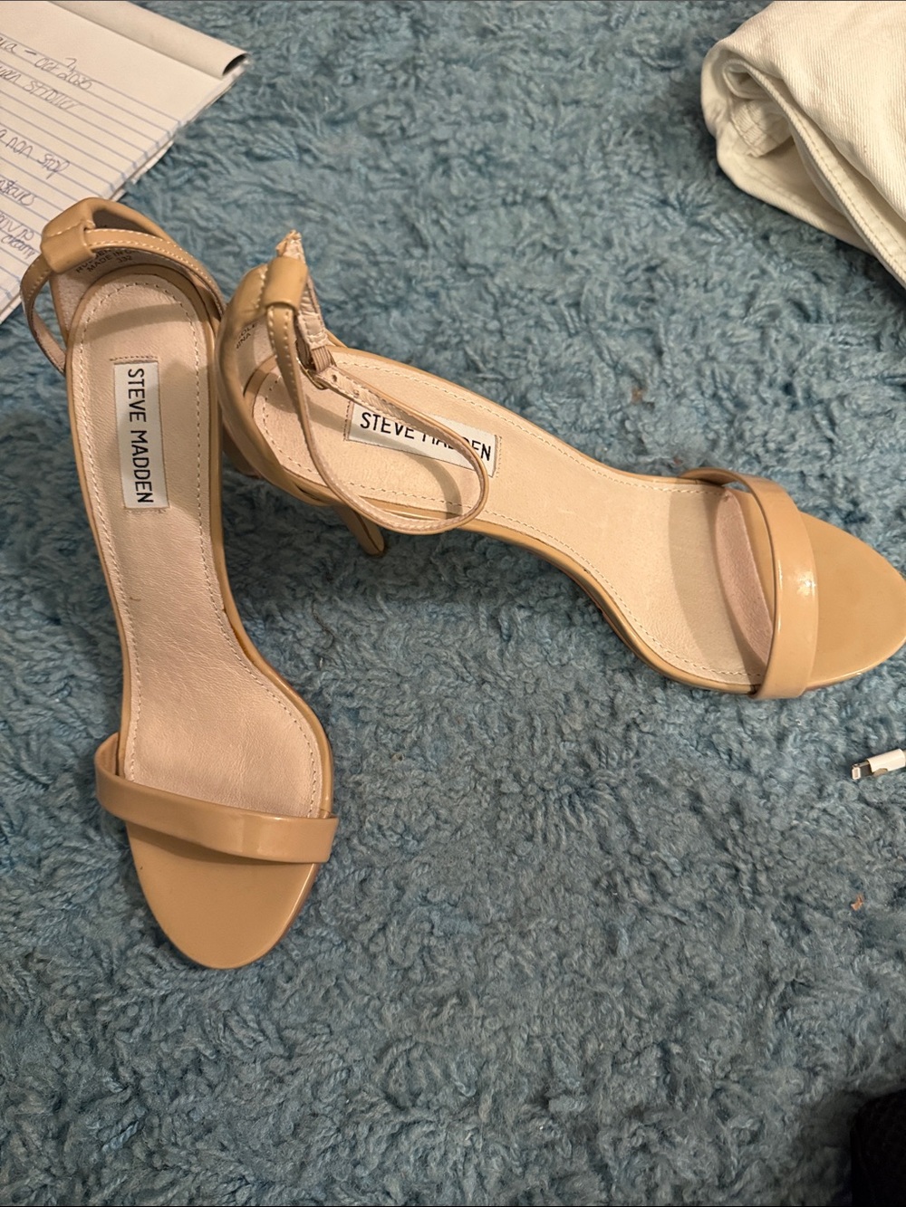 Steve Madden Beige Patent Leather Ankle-Strap Heels